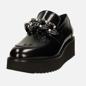 Jeannot Donna Leather Embellished Platform Slip On Loafer